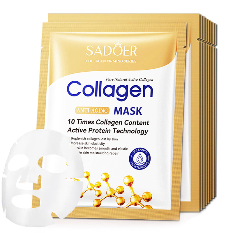 Sheet Mask Collagen - 10 ชิ้น แผ่นมาส์กหน้าคอลลาเจนลดเลือนริ้วรอย ช่วยให้ความชุ่มชื้น ต่อต้านริ้วรอย ช่วยให้ผิวขาวกระจ่างใส