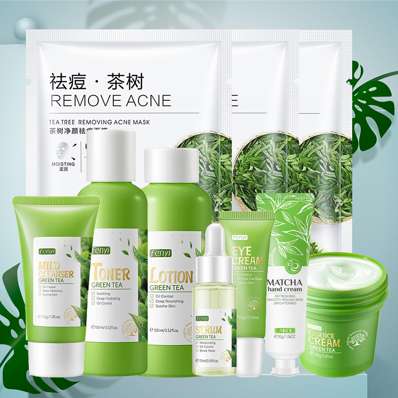 Korean Skincare Routine - ชุดผลิตภัณฑ์บำรุงผิวหน้า ซากุระ / ครีมบำรุงผิวหน้าชาเขียว เซรั่มบำรุงผิวหน้า ครีมบำรุงรอบดวงตา